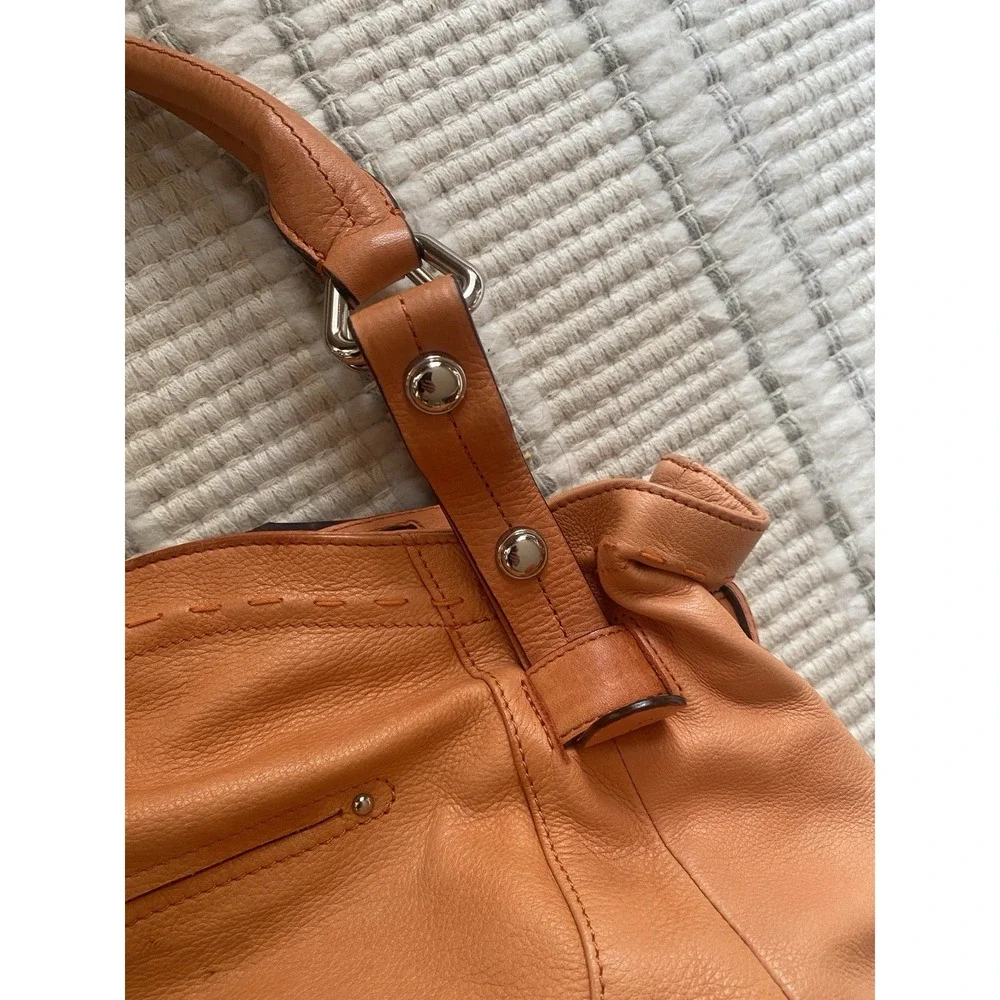 B Makowsky Leather Shoulder Hobo Bag Burnt Orange